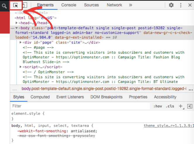 6.-element-tool-inspector - Blog Tyrant Click on inspector tool at the top to find your content width and right image file size
