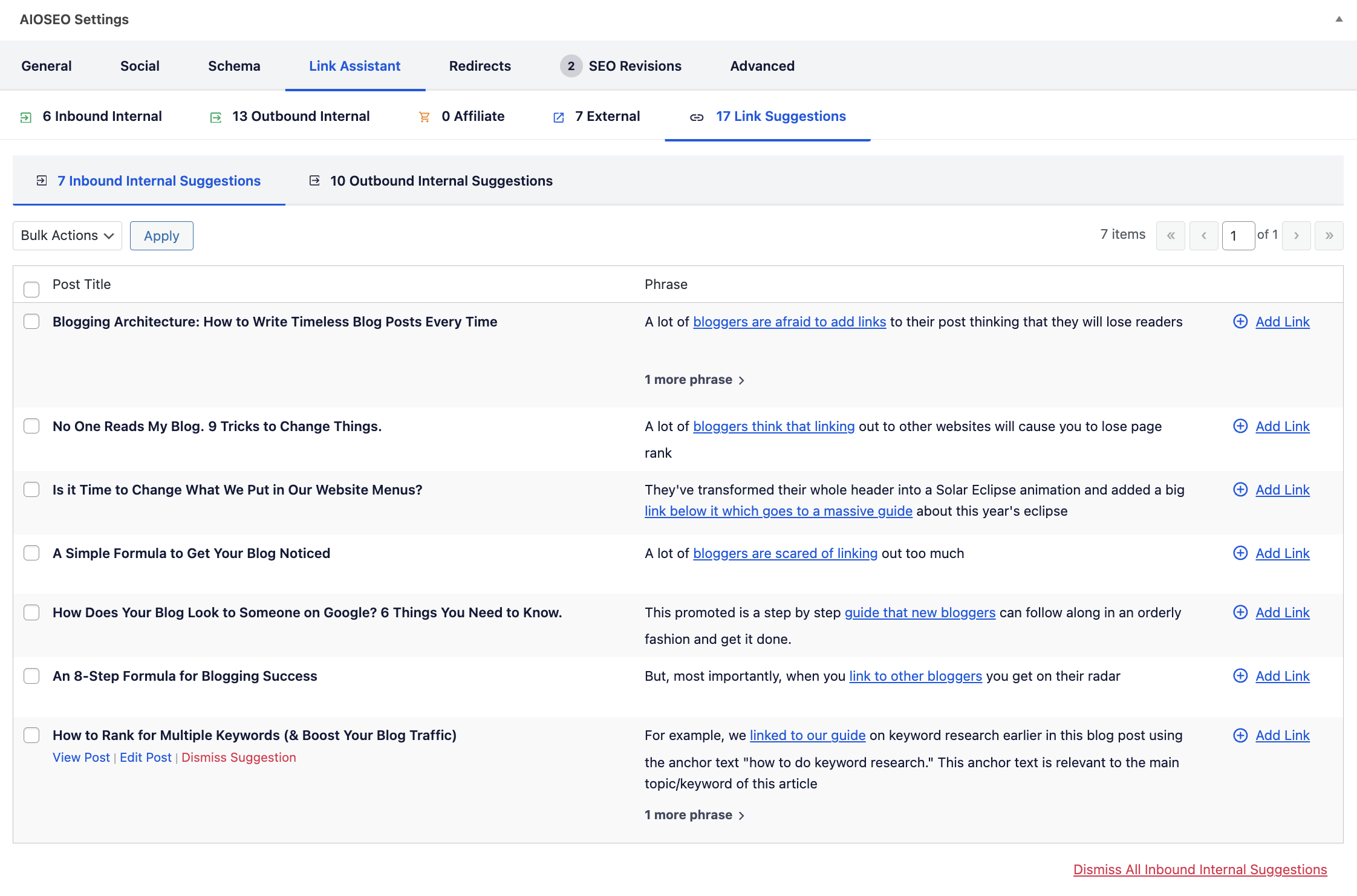 aioseo inbound link suggestions - Blog Tyrant add internal links to your blog posts internal linking best practices.