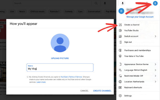 create a youtube channel under profile icon - Blog Tyrant Create a YouTube Channel