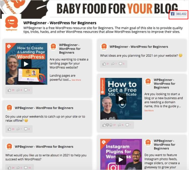 embed-facebook-feed-on-wordpress-half-width - Blog Tyrant social proof example followers on Facebook