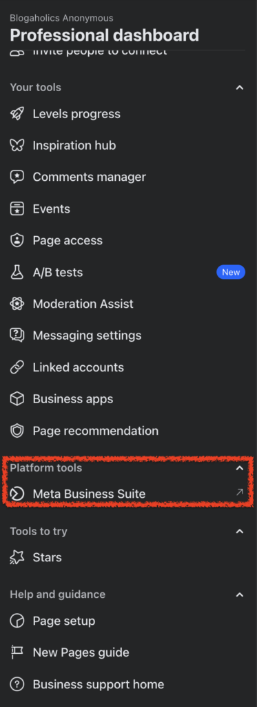 facebook-page-meta-business-suite - Blog Tyrant connecting to meta business suite.