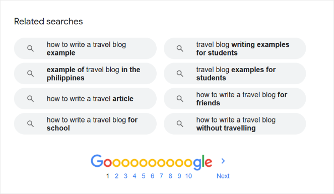 google-related-searches-travel - Blog Tyrant use google related searches to find long tail keywords