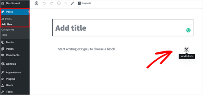 new-post - Blog Tyrant add block to new post
