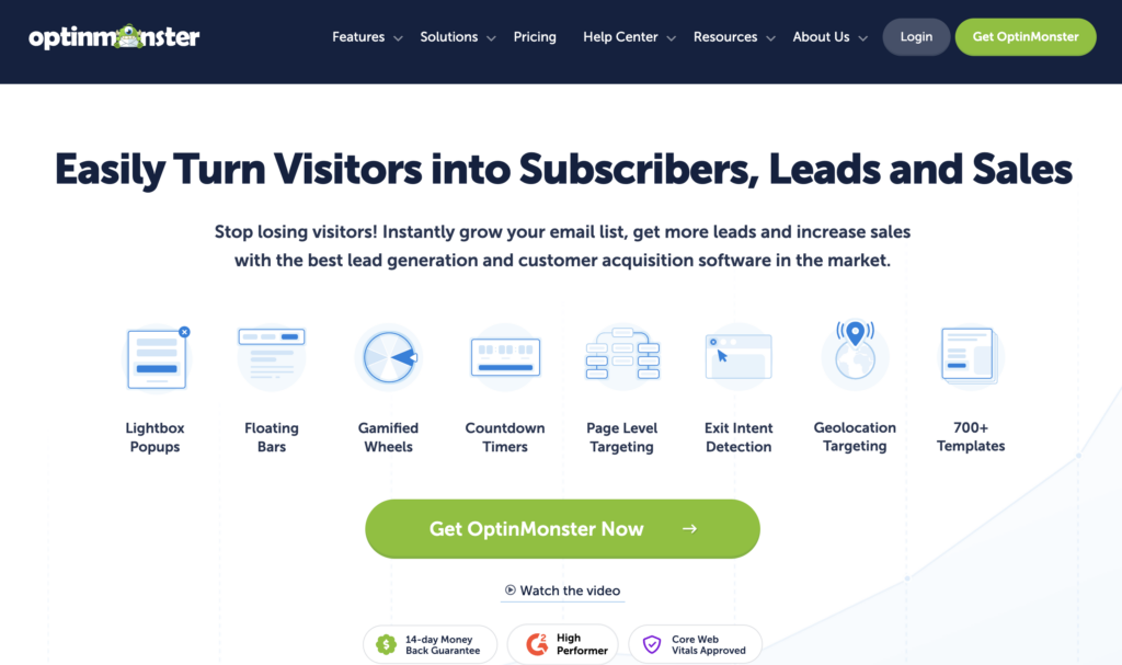 optinmonster homepage - Blog Tyrant software and app example