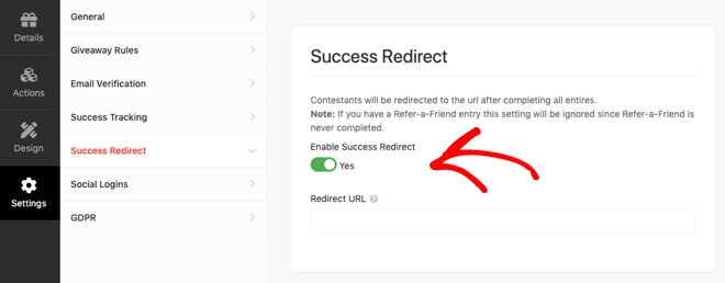 RafflePress Success Redirect Setting - Blog Tyrant RafflePress Success Redirect Setting
