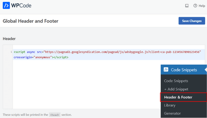 Paste Google AdSense code into header section of the WPCode plugin - Blog Tyrant Paste Google AdSense code into header section of the WPCode plugin