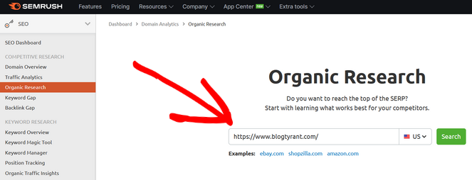 rsz_semrush-organic-research - Blog Tyrant enter domain name into organic research semrush