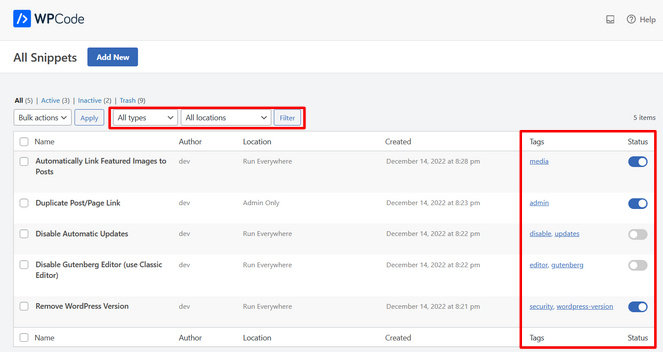 Manage your custom code snippets from WPCode's All Snippets page - Blog Tyrant Manage your custom code snippets from WPCode's All Snippets page