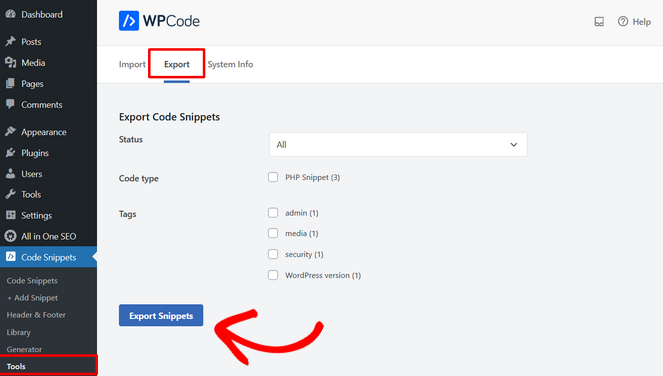 Bulk export code snippets using WPCode - Blog Tyrant Bulk export code snippets using WPCode