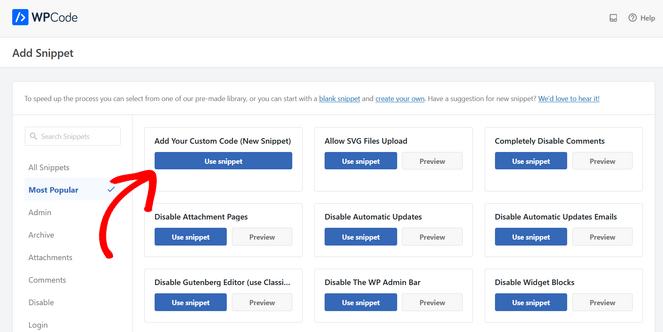 Choose the Add Your Custom Code option from the WPCode snippets library - Blog Tyrant Choose the Add Your Custom Code option from the WPCode snippets library