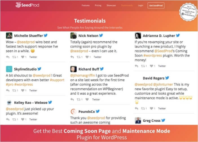 testimonial-page-example-seedprod - Blog Tyrant embed social media shoutouts using smash balloon